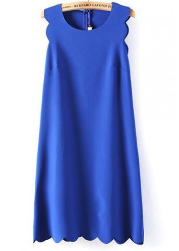 Rosewe Woman Essential Round Neck Sleeveless Blue Straight Dress