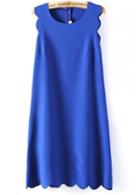 Rosewe Woman Essential Round Neck Sleeveless Blue Straight Dress
