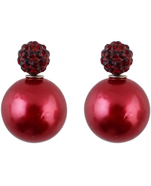 Shein Wine Red Diamond Bead Stud Earrings