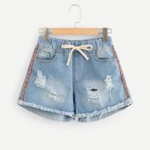 Shein Letter Tape Side Drawstring Denim Shorts