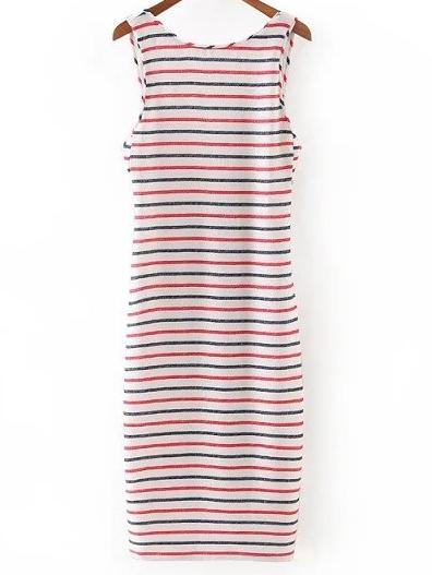 Shein Multicolor Sleeveless Zipper Backless Stripe Dress