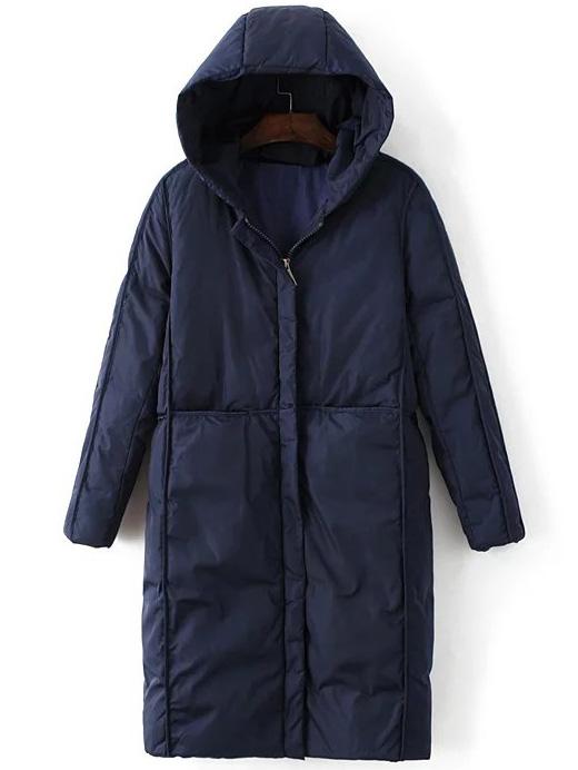 Shein Navy Zipper Up Seam Hooded Padded Coat