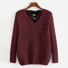 Shein Plus Criss-cross Back Pocket Decoration Jumper
