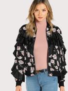 Shein Layered Flounce Trim Floral Bomber Jacket