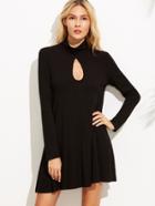 Shein Black Turtleneck Keyhole Front Ribbed Dress