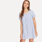 Shein Roll Up Sleeve Striped Dress