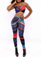 Rosewe Multicolored Stripe Print Two Piece Sheath Jumpsuit