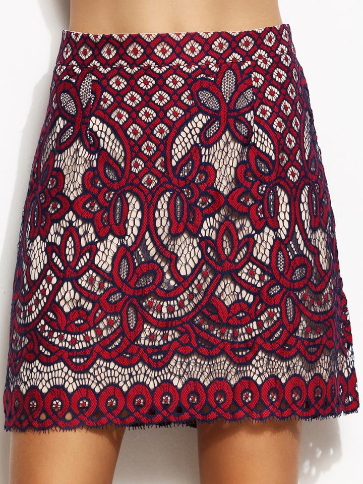 Shein Burgundy Lace A Line Skirt