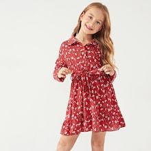 Shein Girls Button Front Ruffle Trim Floral Dress