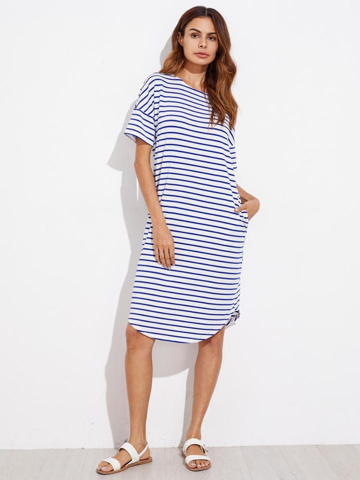 Shein Curve Hem Striped Tee Dress