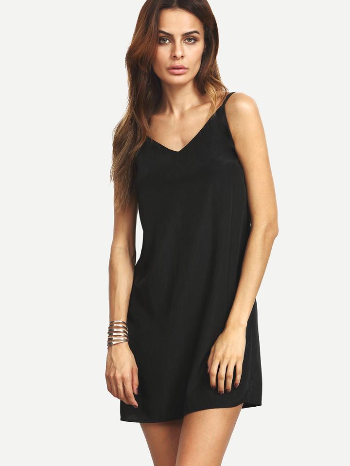 Shein Black V Neck Backless Slip Dress