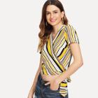 Shein Knot Side Striped Wrap Top