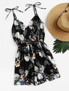 Shein Self Tie Shoulder Printed Random Surplice Romper