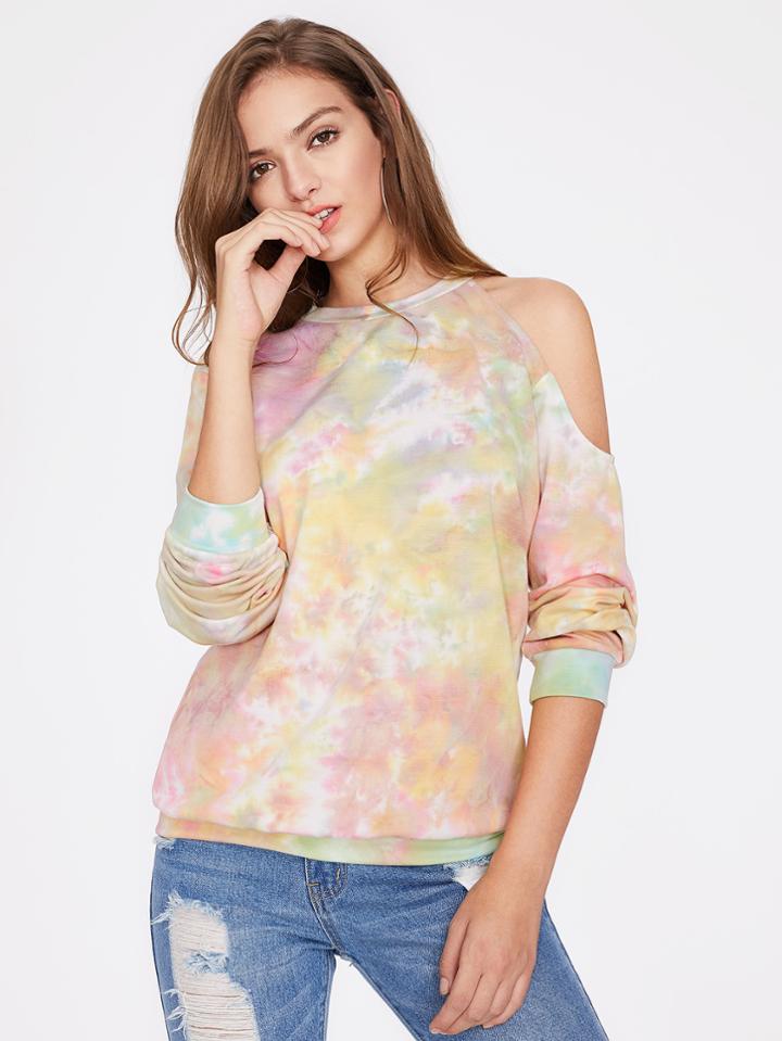 Shein Asymmetric Cutout Shoulder Tie Dye Sweatshirt