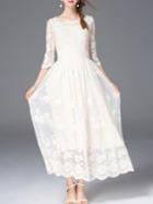 Shein Beige Backless Gauze Embroidered Dress
