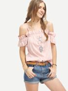 Shein Pink Cold Shoulder Pleated Blouse