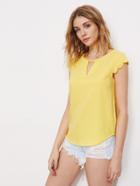 Shein V Notch Front Scallop Cap Sleeve Dolphin Hem Top