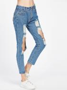 Shein Blue Cut Out Ripped Ankle Jeans