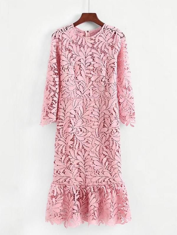 Shein Ruffle Hem Guipure Lace Dress