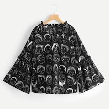 Shein Plus Allover Figure Print Blouse
