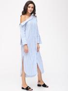 Shein Asymmetric Shoulder Wide Cuff Curved Slit Dress