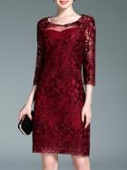 Shein Burgundy Sheer Gauze Embroidered Sheath Dress