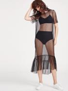 Shein Black Ruffle Hem Sheer Dotted Mesh Dress