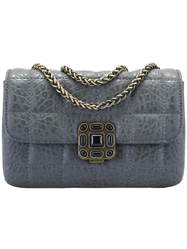 Shein Grey Plaid Pattern Chain Pu Shoulder Bag