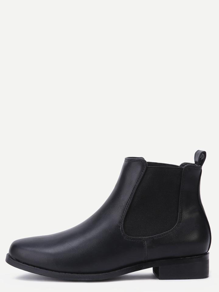 Shein Black Pu Round Toe Elastic Ankle Boots