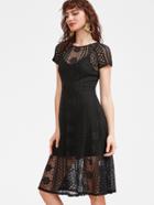 Shein Black Hollow Out Lace Overlay 2 In 1 Dress