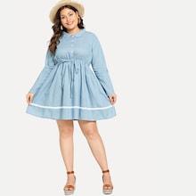 Shein Plus Tie Waist Contrast Lace Dress