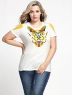 Shein Plus Size Leopard Head Print T-shirt - White