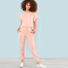 Shein Flounce Sleeve Top & Drawstring Waist Pants Set