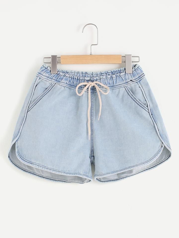 Shein Stitch Detail Dolphin Hem Denim Shorts