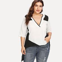 Shein Plus Contrast Binding Color Block Blouse