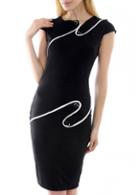 Rosewe Cap Sleeve Black Knee Length Dress