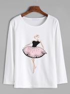Shein White Dancing Girl Print T-shirt