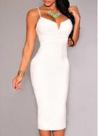 Rosewe White Back Slit Spaghetti Strap Bodycon Dress