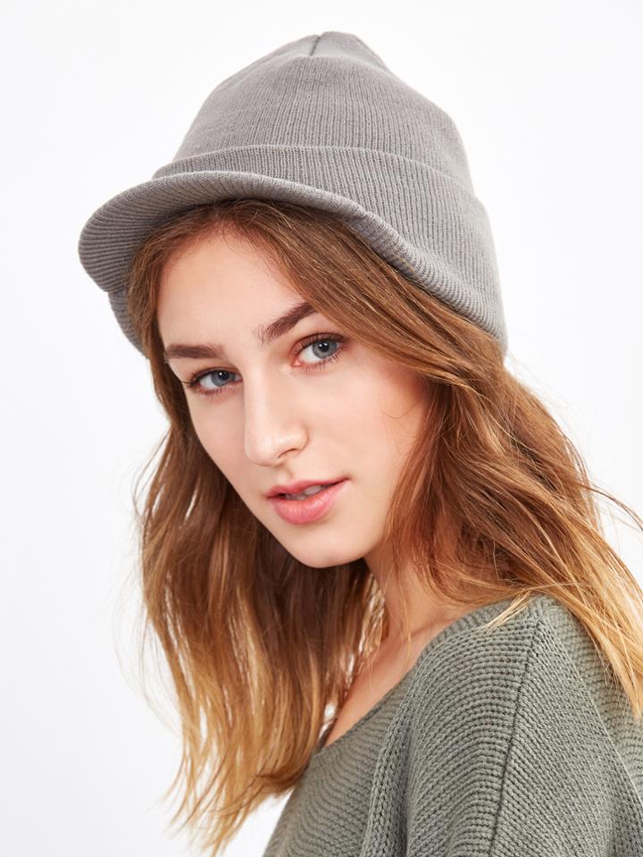 Shein Light Grey Ribbed Foldover Knit Hat