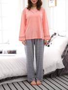 Shein Contrast Binding Marled Tee & Pants Pj Set