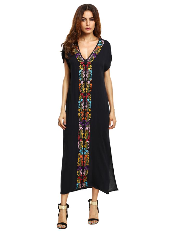 Shein Navy Placement Print Split Side Maxi Dress