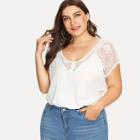 Shein Plus Floral Lace Shoulder T-shirt