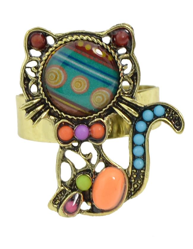 Shein Orange Beads Cute Cat Shape Rings