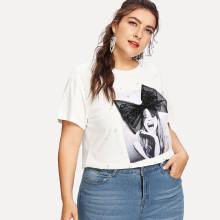 Shein Plus Girl Print Beaded Tee
