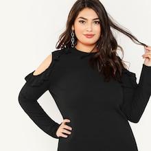 Shein Plus Ruffle Open Shoulder Fitted Top