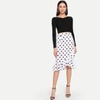 Shein Polka Dot Print Ruffle Trim Skirt