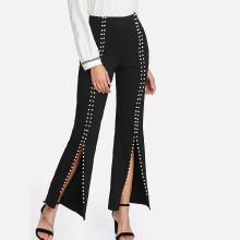 Shein Pearls Beaded Detail Split Front Pants