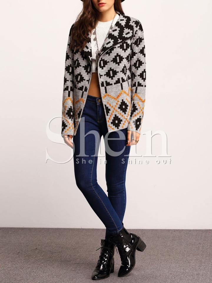Shein Grey Shawl Collar Tribal Cardigan