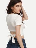 Shein White Cutout Tie Back Ribbed Crop T-shirt
