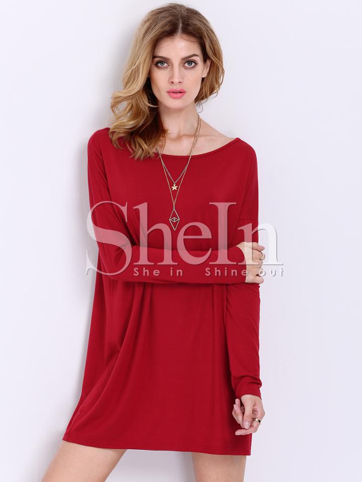 Shein Wine Red Rouge Long Sleeve Casual Dress